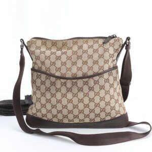 Gucci GG Canvas Leather Shoulder Bag Crossbody Messenger Business Brown